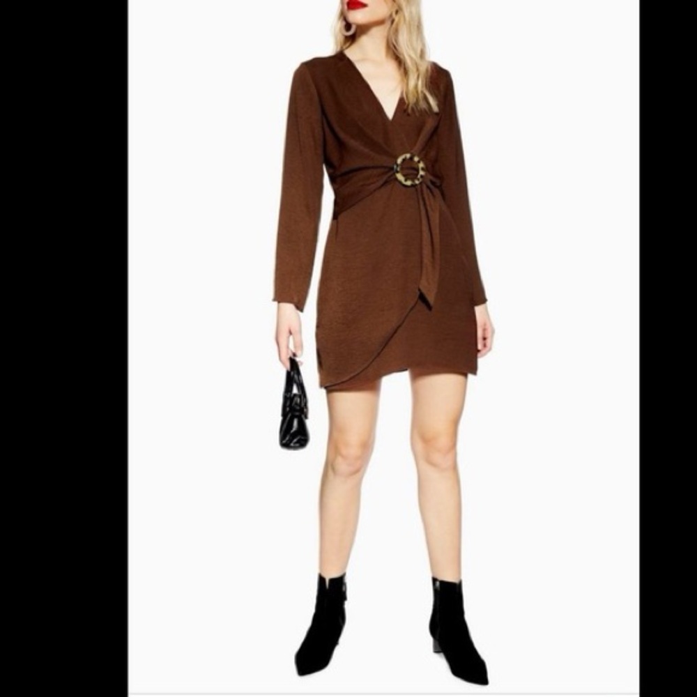 Topshop mocha dress brown y2k boho asymmetrical ruffle mini dress neutral 2